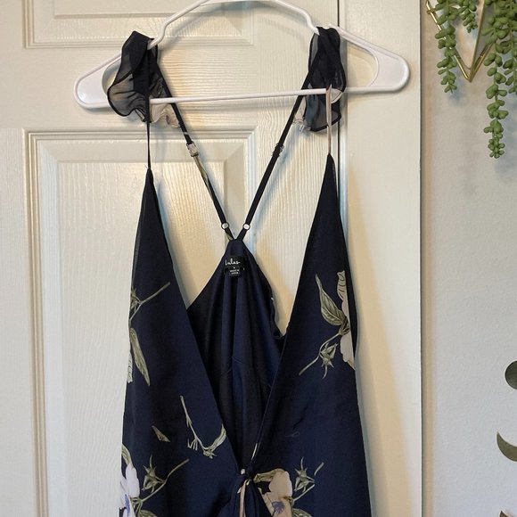 Lulus - Navy and White - Floral High-Low Wrap Dress - Size Large - Picture 7 of 13
